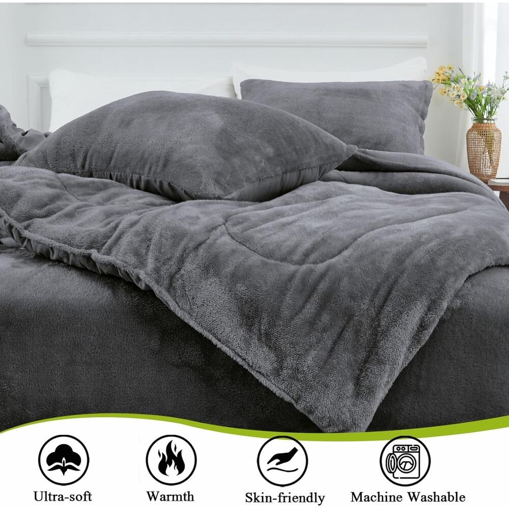 Faux Fur Comforter Set with Fitted Sheet - Luxury Ultra Soft Fluffy Fuzzy Queen - Picture 4 of 6